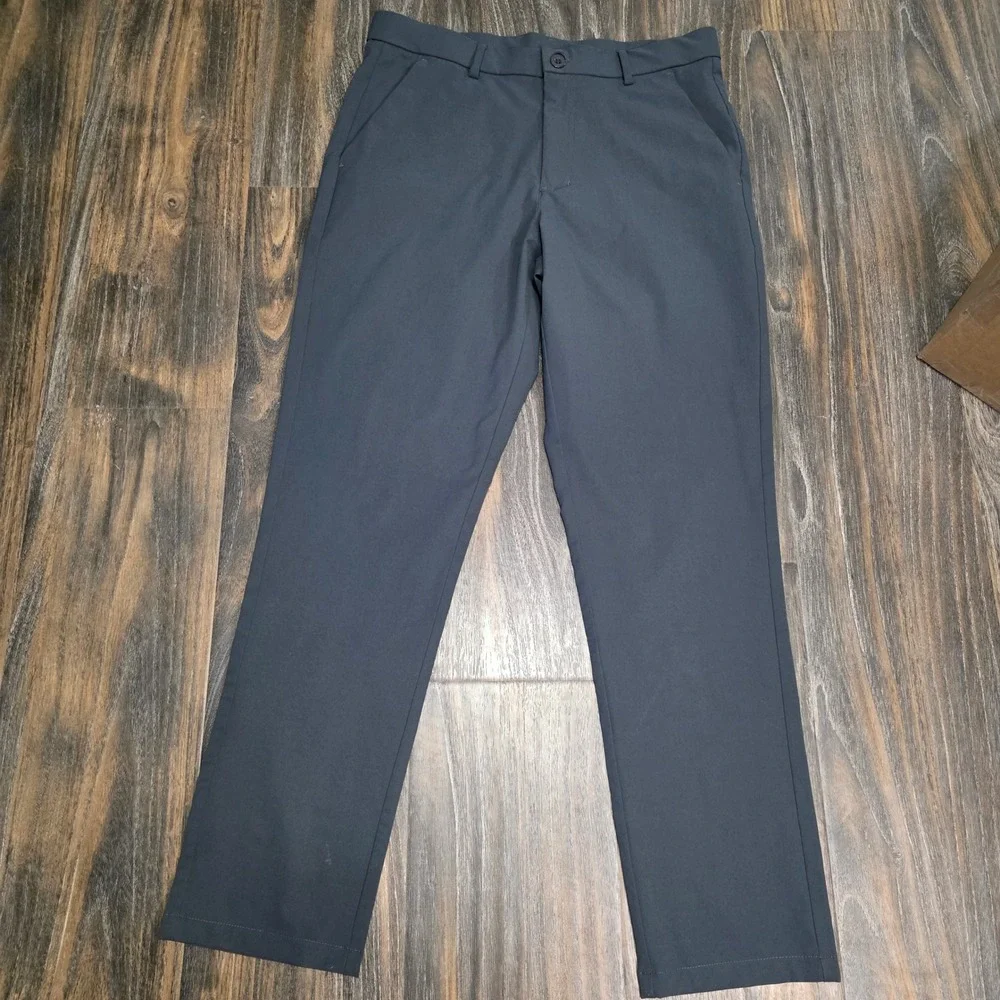 LIBIN Mens 32W x 30L Gray‎ Polyester Flat Front Performance Dress Pants